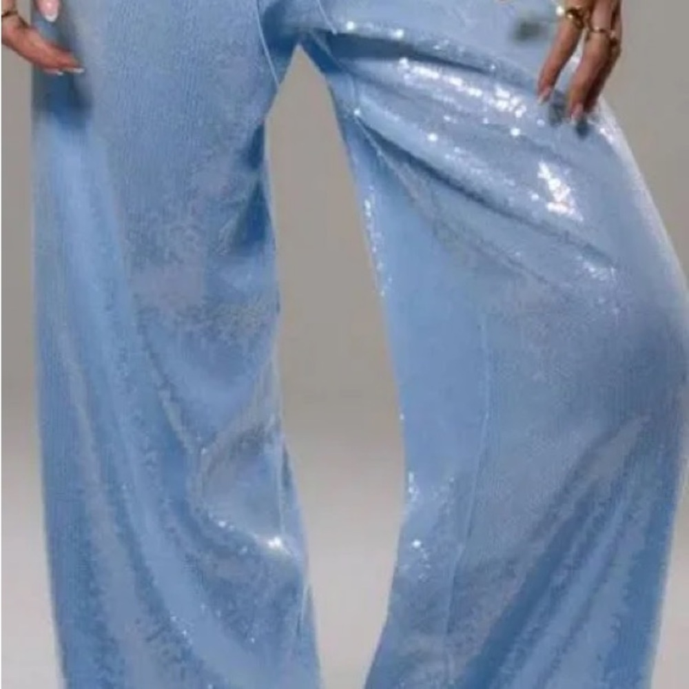 ‼️WOW‼️Anthropologie Light 🩵💙Blue SEQUENCE Wide Leg Pants‼️ - Picture 3 of 16